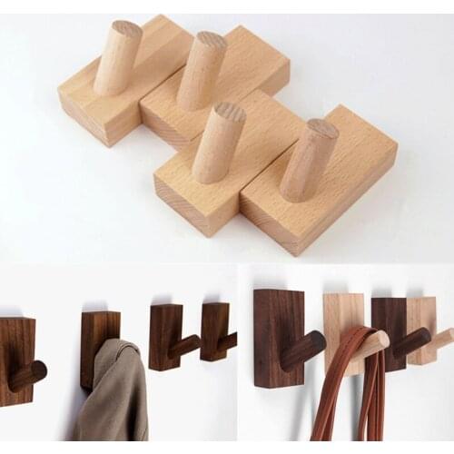 Natural Wood Clothes Hanger Wall Mounted Coat Hook Decorative Key Holder Hat Scarf Handbag Hangers Bathroom Room Rack
