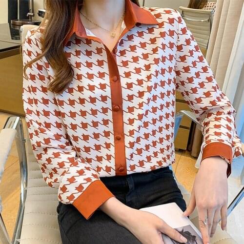 2021 New Luxury Elegant Thousand Bird Women Tops And Blouse Printed Long Sleeve Dress Shirts Slim Formal Work Wear Clothes