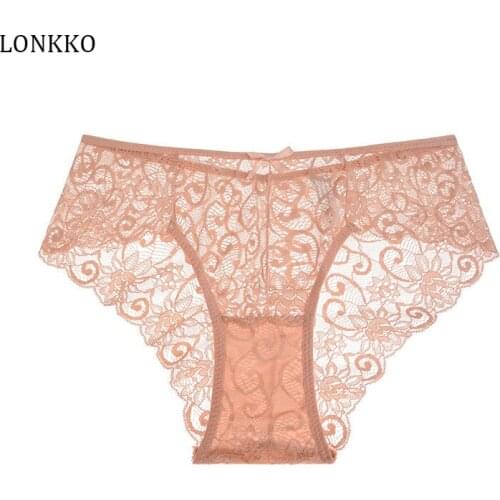LONKKO Womens Seamless Lace Panties Ultra-thin Transparent Hollow Out Low-rise Underpants S-XL Sexy Lingerie Feminina