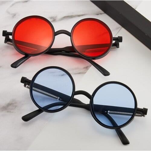 Women men Classic Gothic Steampunk Style Round Sunglasses Brand Designer Retro Round Metal Frame Colorful Lens Sun Glasses