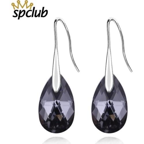 SPCLUB Original Crystal From SWAROVSKI Water Drop Earrings Women Fashion Silver Color Pendant Pendientes 2018 Mothers Day Gift