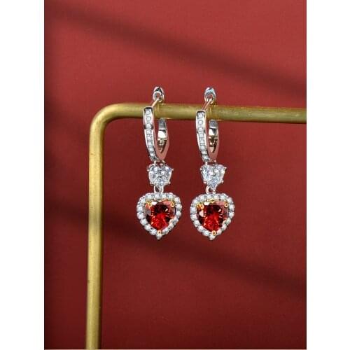 100% 925 sterling silver ladies heart-shaped garnet earrings，Natural garnet， Earings Fashion Jewelry 2021， Wedding Jewelry Gifts