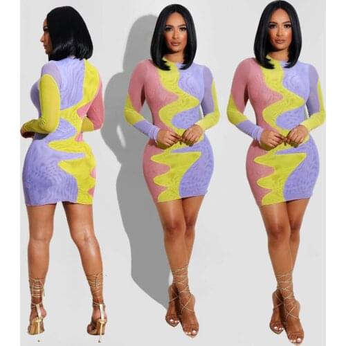 A8626 European and American womens 2021 new spring and summer fashion printing sexy shirt long skirt dress