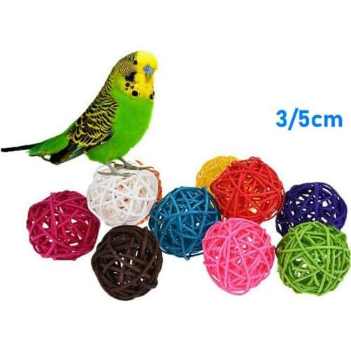 10Pcs Colorful Rattan Balls Parrot Toys Bird Interactive Bite Chew Toys for Parakeet Budgie Cage Accessories Bird Playing Toys