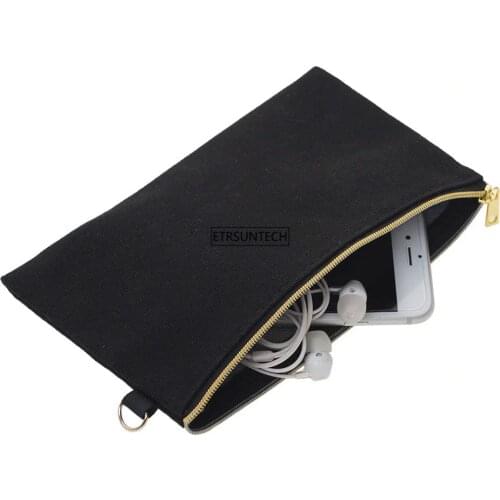 12PCS 20cmX10cm Natural Black White 12oz Canvas DIY Project Pouches Makeup Cosmetic Bag with Golden Silver Zipper & D Ring