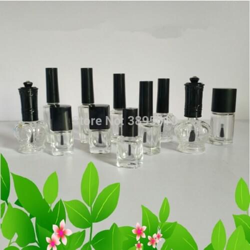 5ml 8ml 15ml Transparent Empty Glass Nail Polish Bottle Cylindrical Square Glass Bank With Brush F1070