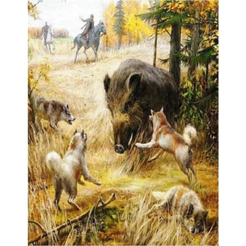 5D DIY Square Round Wild Boar And Wolf Rhinestones Hunt Embroidery Mosaic Picture Diamond Painting Cross Stitch Crafts FH664