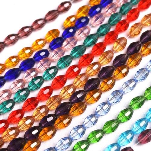 70pcs/lot Glass Loose Spacer Olive Beads 4x6/6x8/8x11mm Faceted Crystal Rice Beads For DIY Accessories Craft In Bulk Wholesale