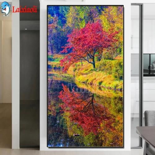 5D Diamond Painting yellow red tree natural scenic Diamond Embroidery large size full Resin Rhinestone Diamond Mosaic home decor