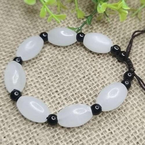 Genuine Natural White Jade Bracelet Women Men Jades Stone Beads Elastic Beaded Adjustable Bracelet Accessories Jewellery Gifts