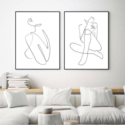 Black and White Woman Back One Line Drawing Art Print Naked Body Figure Minimalist Female Poster Canvas Painting Wall Decor
