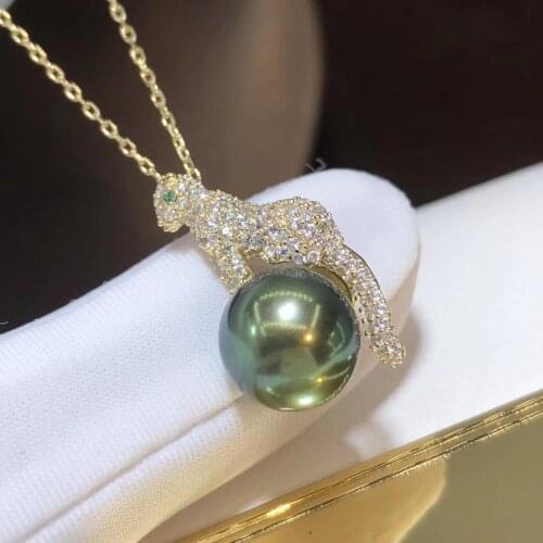 D509 Pearl Pendant Fine Jewelry 925 Sterling Silver Round 9-10mm Nature Fresh Water Peacock Green Pearls Pendants Neckalces
