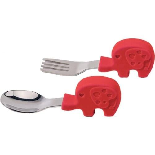 Baby Training Silicone Short Fork Spoon Stainless Steel Handle Tableware Set