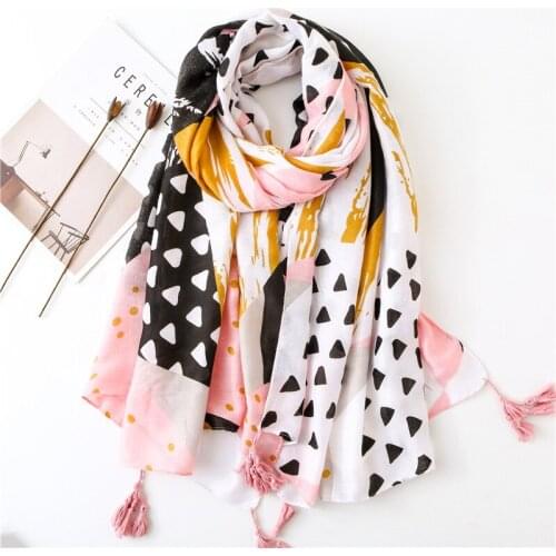 Women Designer Scarf Hijabs Geometric Patchwork Shawls and Wraps Ladies Head Scarves 180x90cm Pink Black Yellow Soft Shawl