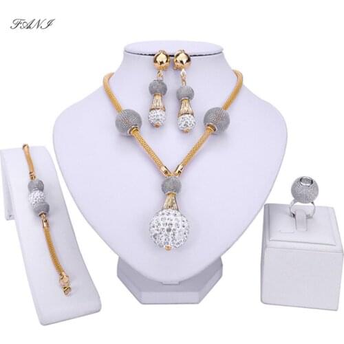 Fani 2019 Dubai gold colorful Jewelry Set Wholesale Nigerian woman accessories jewelry set Fashion African Beads Jewelry Set