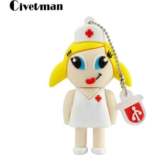 Real Capacity Cute Cartoon Flash Memory Silicone White Nurse USB Flash Drive 4GB 8GB 16GB 32GB 64GB Pendrive USB Stick