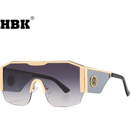 HBK New Fashion Oversized Square Sunglasses Men Women Big Frame One Piece Sun Glasses Blue Lens Driving Eyewear Unisex UV400