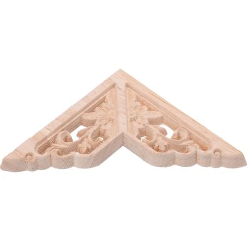 Exquisite Carving Patterns Wood Applique Carved Corner Onlay Applique Craft Triangle Wooden Furniture Door Decor Applique Decal