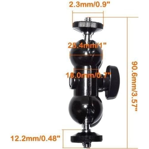 Ball Head Mount Magic Arm 360 Degree Articulation Double Hot Shoe Adapter w/ 1/4