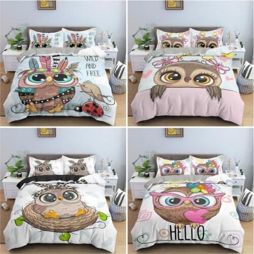 Cute Tribal Owl Bedding Set Bedclothes Cartoon Animal Duvet Quilt Cover Children Bedroom Single Twin King Home Textile 2/3Pcs