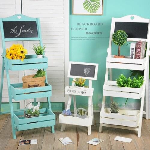 American Country Multi-layer Wooden Flower Stands with Small Blackboard Flower Stand for Succulents Plants Live Plant Holder