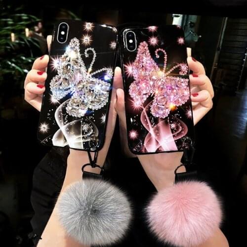 For iPhone 12 Pro Max Fashion Butterfly Diamond Luxury Cell Phone Case for iPhone 11 X XS MAX Shockproof Case with Bling Bracele