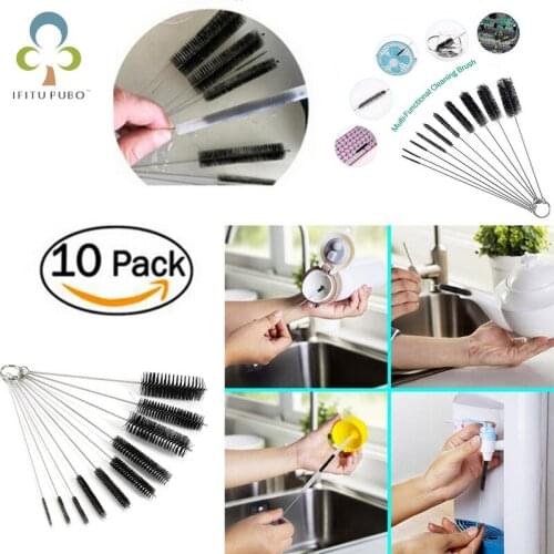 10-Piece Cleaning Brush Set Nylon Strip Brush Stainless Steel Brush Tool Brush Straw Brush Glass Test Tube Brush WYW