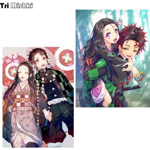 Tri mishki WCS1053 Demon Slayer Anime Kamado Nezuko Tanjirou car sticker PVC Decals Waterproof sticker on Car Body Bumper