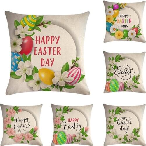 Pillow Case 45*45 English Letter Happy Easter Day Flower Background Soft Linen Pillow Case Cushion Cover Home Decor ZY762