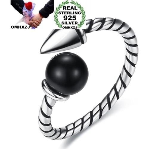 OMHXZJ Wholesale RG87 European Fashion Fine Woman Girl Party Birthday Wedding Gift Vintage Bullet Open S925 Sterling Silver Ring