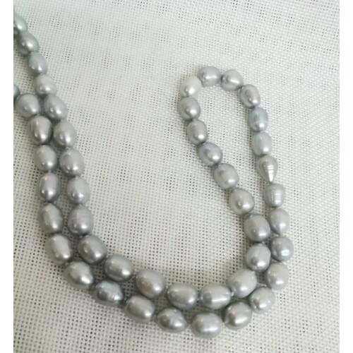 17'' 43cm Women Jewelry necklace 7x8mm gray oval round pearl handmade Real cultured freshwater pearl gift