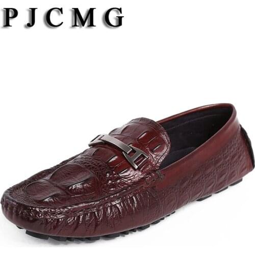 PJCMG Spring New Arrival Moccasins Crocodile Genuine Embossed Leather Breathable Casual Flats Loafers Driving Men Shoes