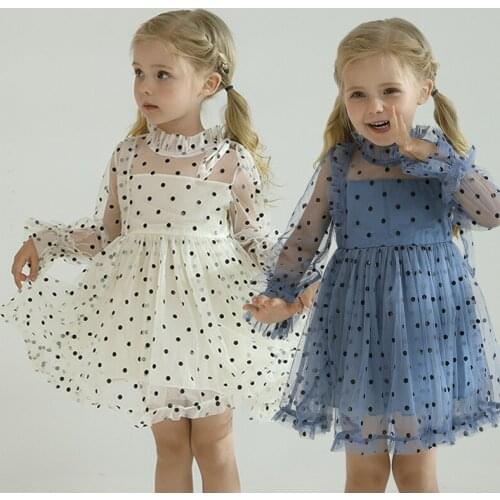 Winter&Autumn Clothes Kid Girl Princess Dress Long Sleeve Polka-Dot Lace DressFlower Girls Costume Baby Girls Causal Clothing