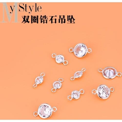 10PCS Jewelry accessories 925 silver inlaid zircon double ring pendant connecting pendant hand DIY Bracelet Earring Pendant