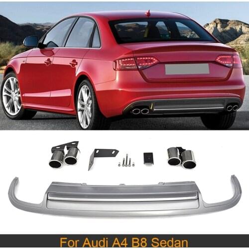 PP Car Rear Bumper Diffuser Lip with Exhaust Tips For Audi A4 B8 Sedan 4 Door Standard 2009-2012 Rear Diffuser Non Sline S4 RS4