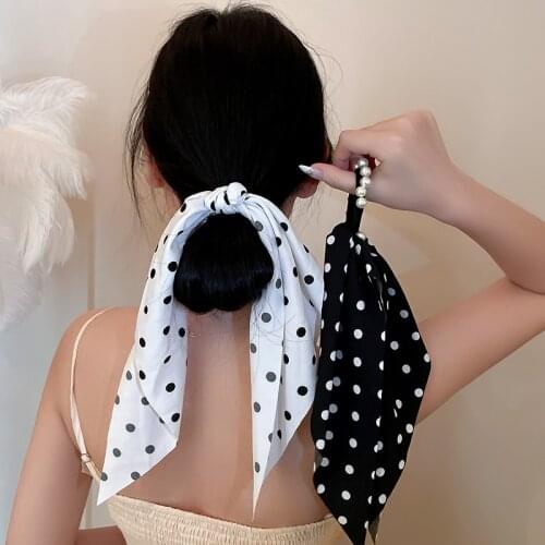 2021 New Korean Fashion Print Dot Hair Bowknot Scrunchies for Women Girls Ponytail Holder Hair Ties Hair Bands Accessories