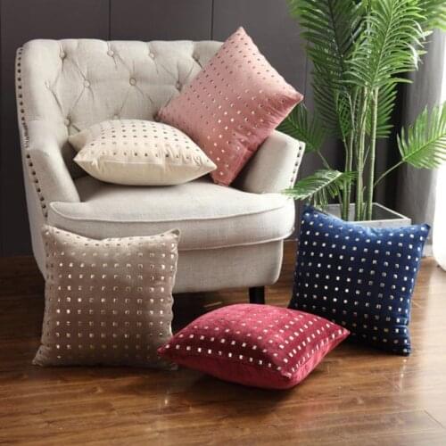 Luxury Gold Rivet Cushion Cover Velvet Pink Blue Ivory Camel Home Decorative Pillow Cover For Couch Sofa 45x45cm