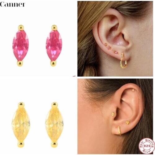 Canner 925 Sterling Silver Stud Earrings For Women Colorful Zircon Horse Eye Rivet Earings Fine Jewelry Piercing pendientes W5