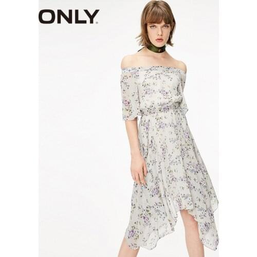 ONLY Summer Off-the-shoulder Cinched Waist Floral Chiffon Dress |119107720