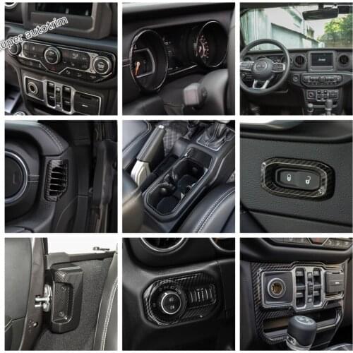 Lapetus Carbon Fiber Look Interior Refit Kit For Jeep Wrangler JL 2018 - 2020 Dashboard / Roof Speaker / Head Lamps Cover Trim