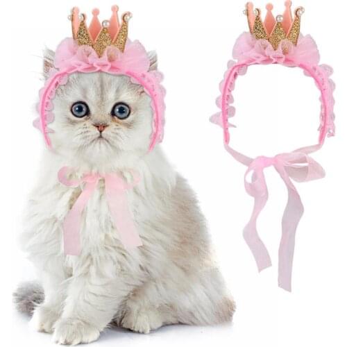 Funny Elegant Pet Hat Decorative Cute Crown Lace Pet Headband Pet Costume Hat With Cat Bib Pet Products 2021 New Year Gift