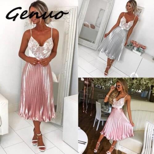 Genuo New Chic 2019 Metallic Pleated Silk Satin Skirt High Waist Womens Summer Skirt Midi Elegant Pink Silver Saia Femme