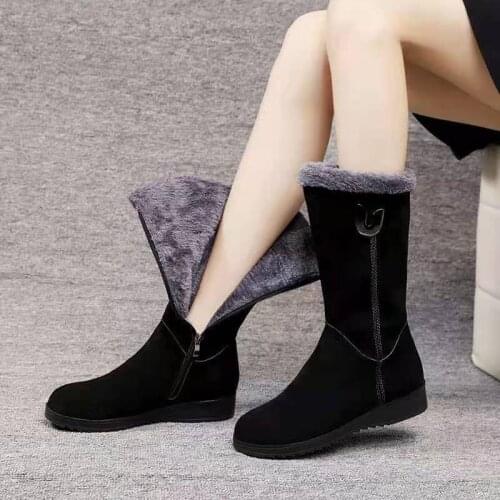 2021 Winter Snow Boots Womens New Style Plus Velvet Padded Middle Tube Martn Boots Non-slip Warm Flat Bottom Side Zipper Shoes