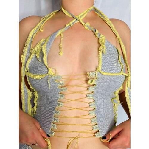 Halter Women Skinny Camisole Solid Elegant Casual Crop Tops Sleeveless Summer Hollow Out Rework Tank Top Sexy Clothing