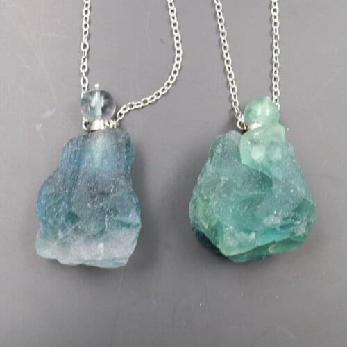 LXAE Natural Irregular Crystal Gem Stone Perfume Oil Bottle Necklaces Women Jewelry