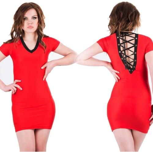 Wonder Beauty Women Summer Dress Short Mini Short Sleeve Back Lace Up Dress Night Club Party Bandage Bodycon Robe Sexy W203149