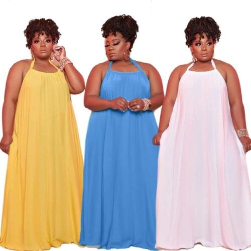 Plus Size Women Clothing Dresses for Women 2021 Wholesale Sexy Elegant Party Halter Loose New Maxi Dress Streetwear Dropshipping
