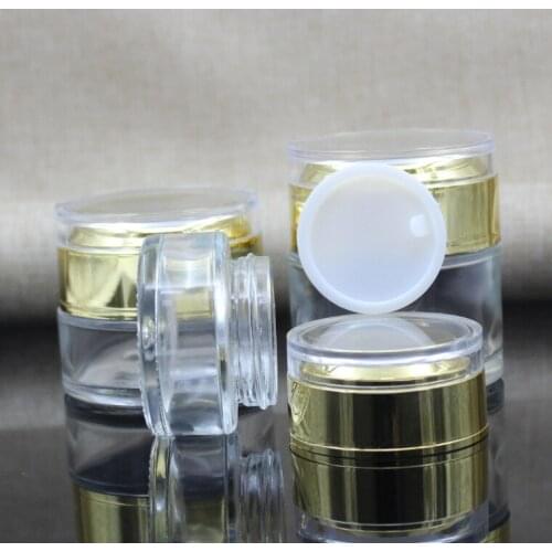 Golden cap Transparent empty cosmetic cream jar bottle Acrylic cream bottle cap/Sub bottle/cosmetics Bottle glass 200pcs/lot