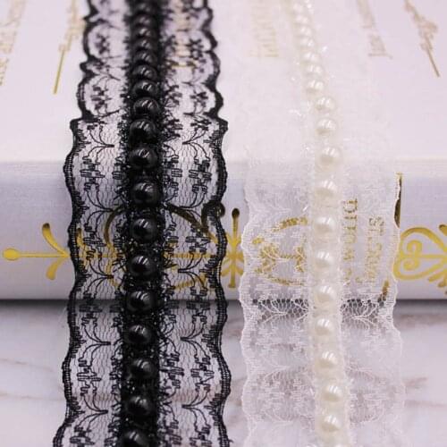 1Yards/Lot Pearl Beaded Lace Ribbon Trim African Lace Fabric Embroidered Lace Handmade Beaded Fringe Dress Skirt Sewing Applique