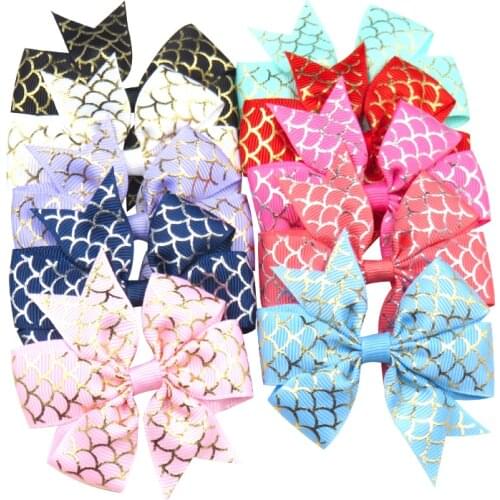 10PCS/LOT Novelty Golden Scales Elastic Hair Bands Girls Ribbon Clip Bow Girl Hair Tie Hairpin Handmade Fashion Hair Accessories